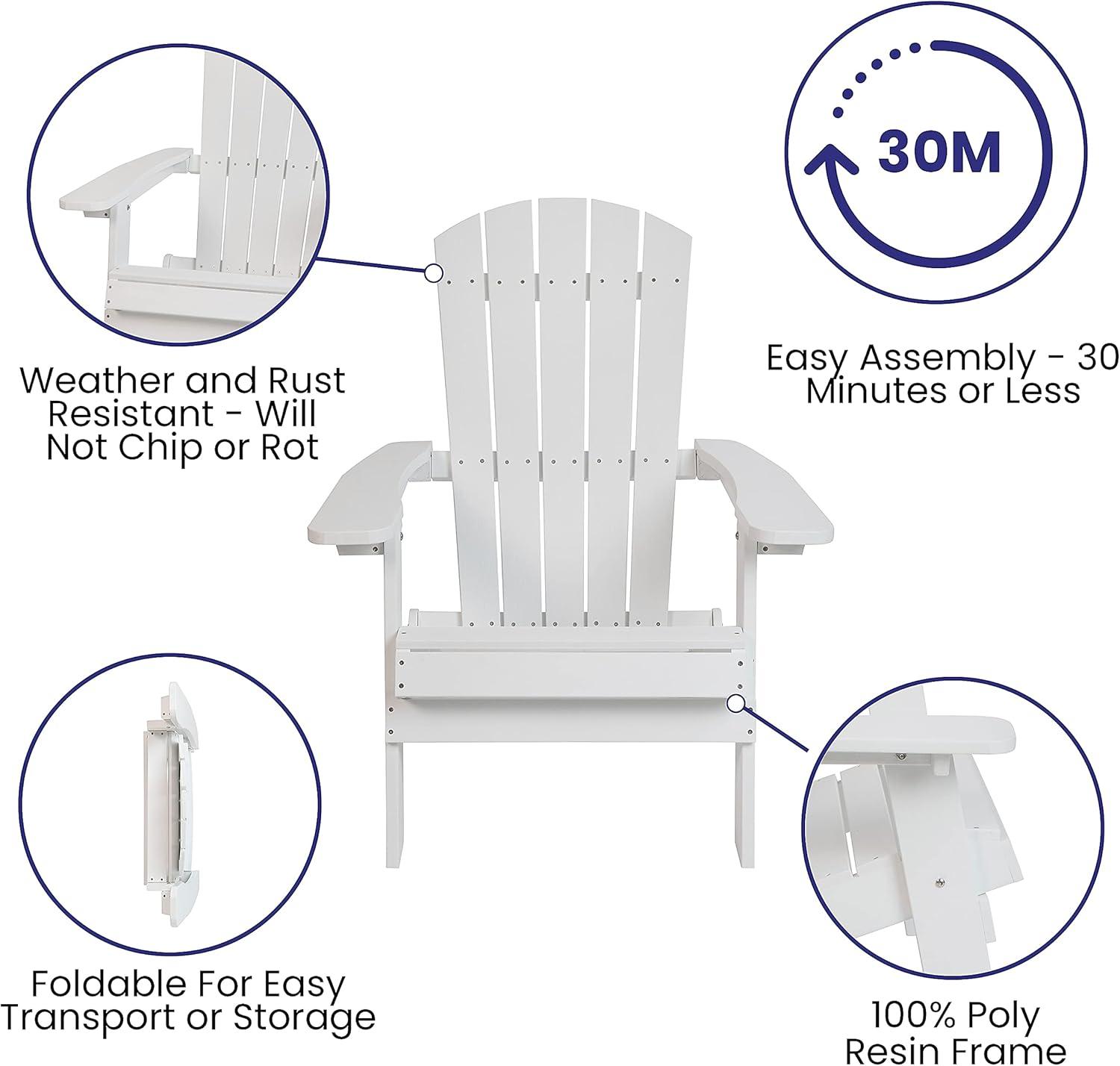 imageFlash Furniture Charlestown Commercial Folding Adirondack Chair Mahogany Poly Resin IndoorOutdoor Weather ResistantWhite