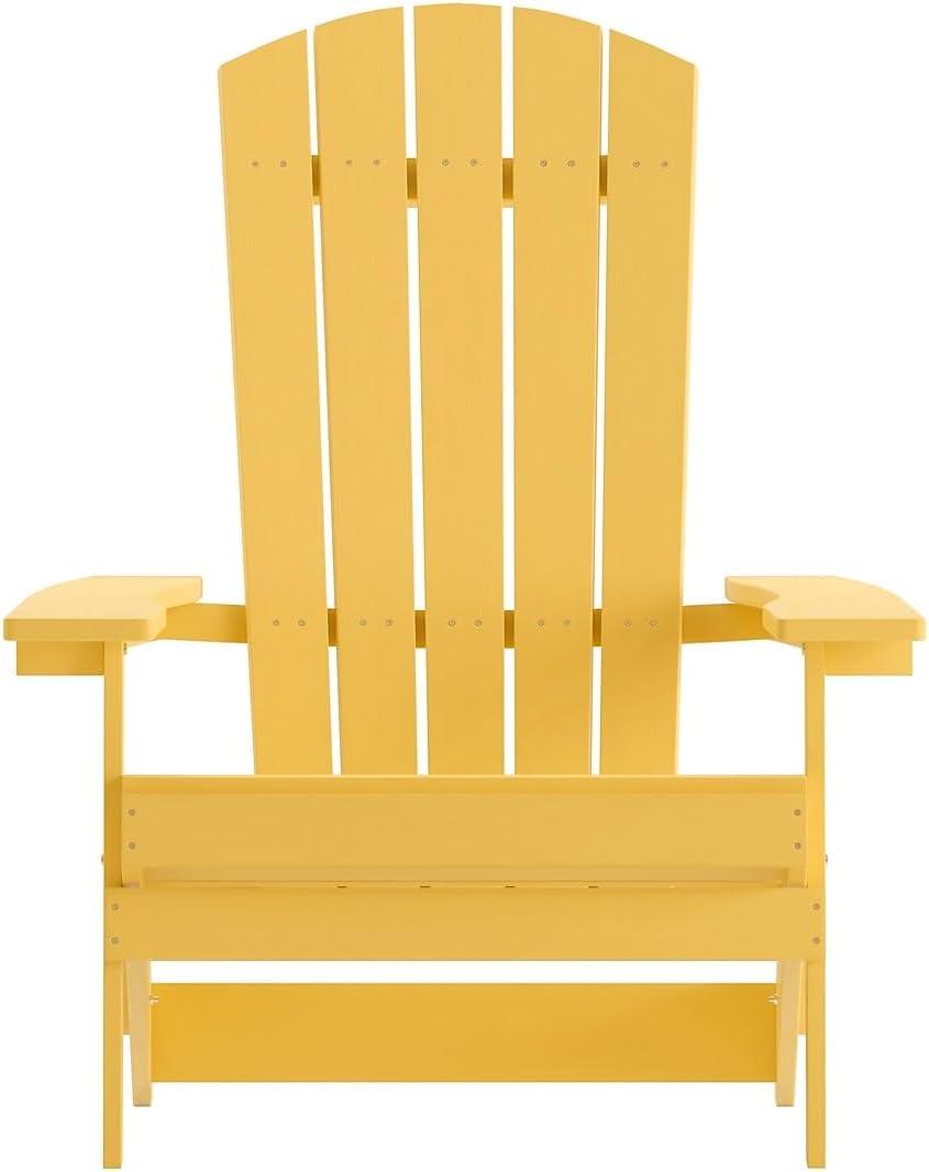 imageFlash Furniture Charlestown Commercial Folding Adirondack Chair Mahogany Poly Resin IndoorOutdoor Weather ResistantYellow