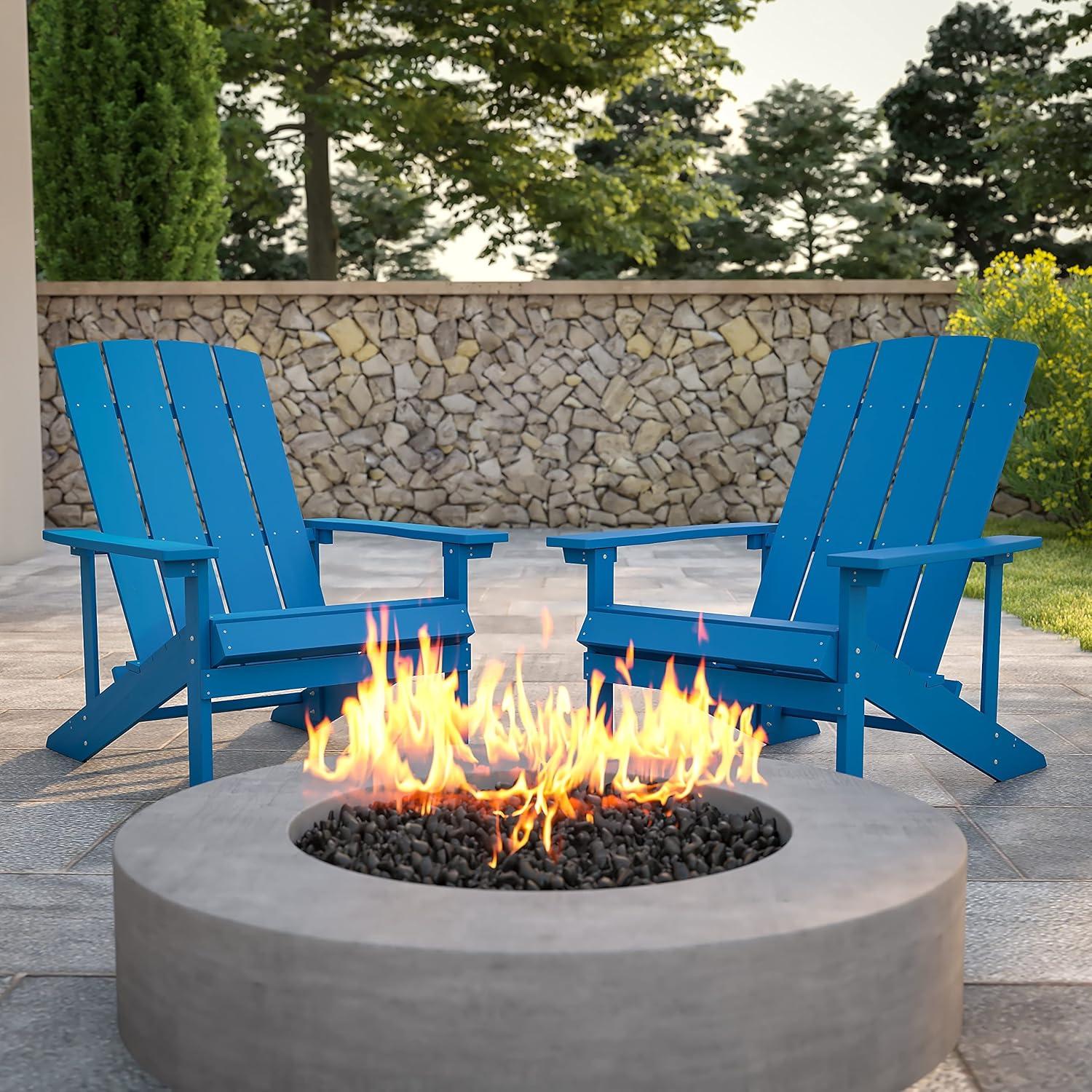 imageFlash Furniture Charlestown Commercial Grade IndoorOutdoor Adirondack Chair Weather Resistant Durable Poly Resin Deck and Patio Seating Slate GrayBlue