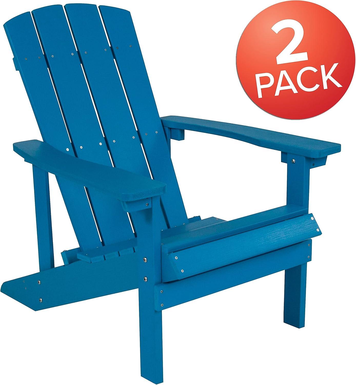 imageFlash Furniture Charlestown Commercial Grade IndoorOutdoor Adirondack Chair Weather Resistant Durable Poly Resin Deck and Patio Seating Slate GrayBlue