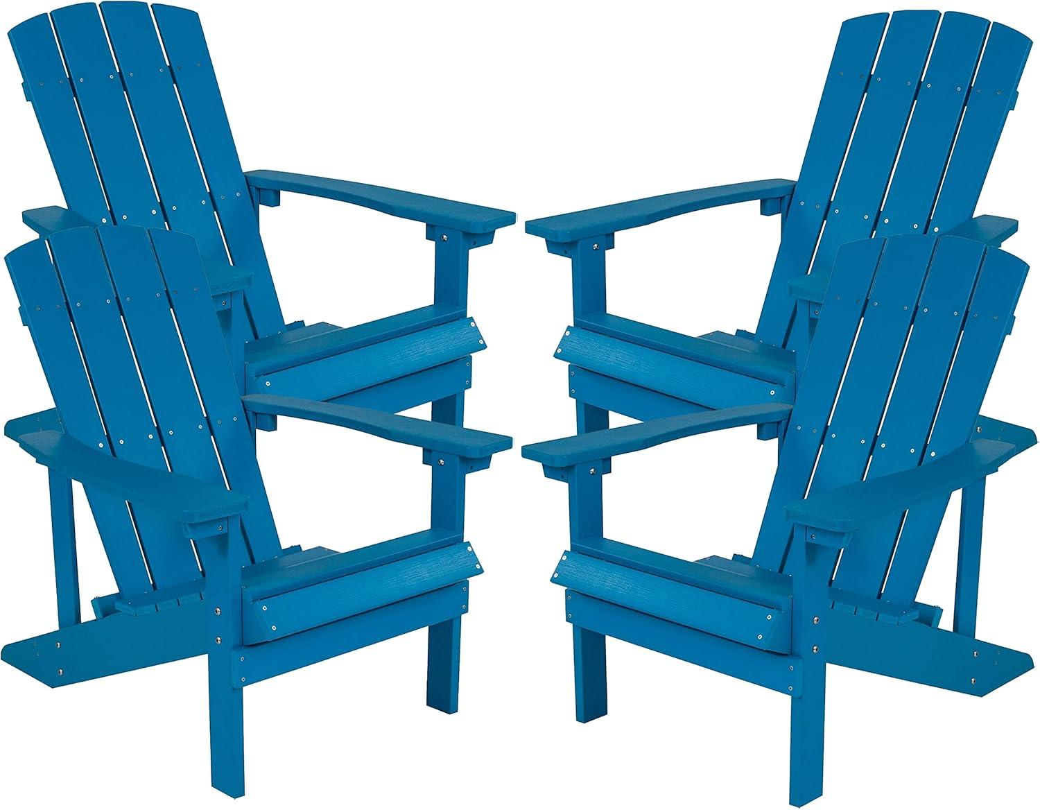imageFlash Furniture Charlestown Commercial Grade IndoorOutdoor Adirondack Chair Weather Resistant Durable Poly Resin Deck and Patio Seating Slate GrayBlue