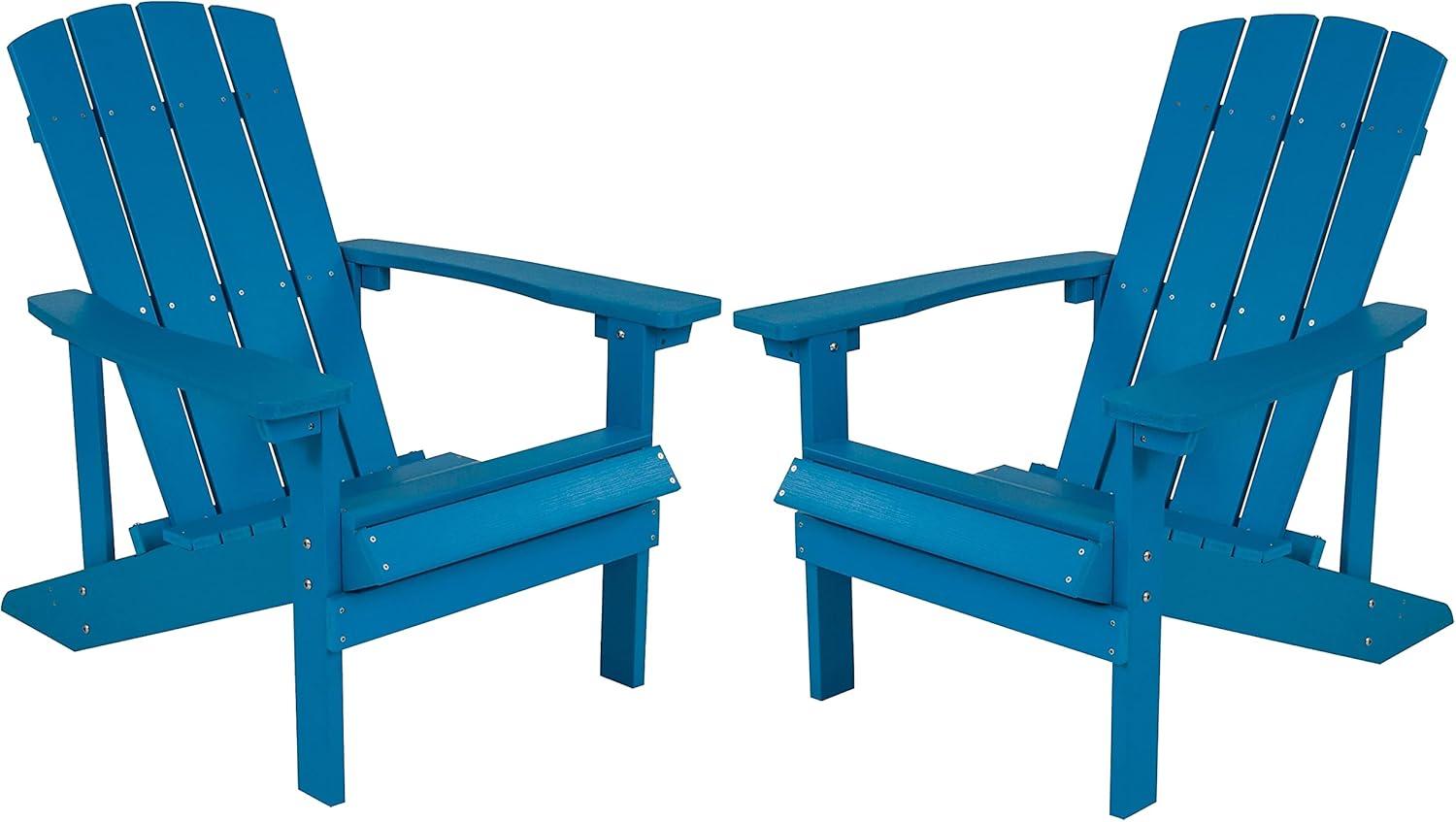 imageFlash Furniture Charlestown Commercial Grade IndoorOutdoor Adirondack Chair Weather Resistant Durable Poly Resin Deck and Patio Seating Slate GrayBlue