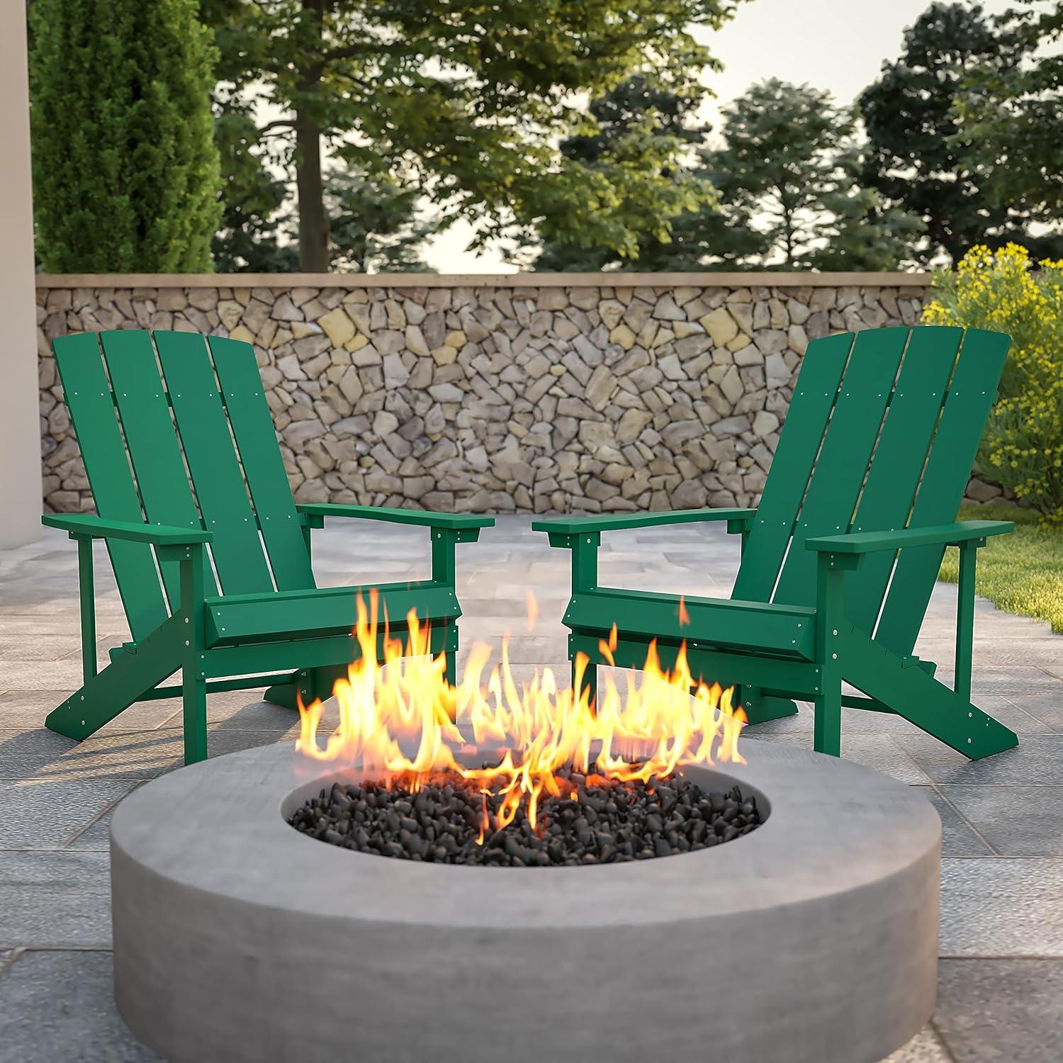 imageFlash Furniture Charlestown Commercial Grade IndoorOutdoor Adirondack Chair Weather Resistant Durable Poly Resin Deck and Patio Seating Slate GrayGreen