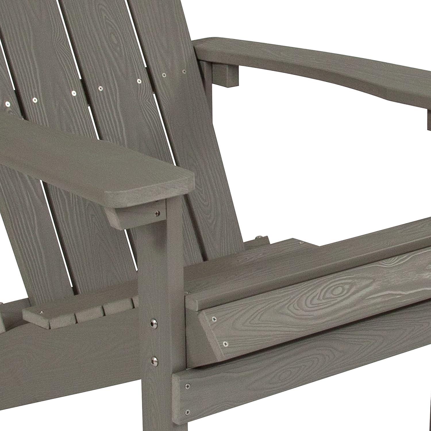 imageFlash Furniture Charlestown Commercial Grade IndoorOutdoor Adirondack Chair Weather Resistant Durable Poly Resin Deck and Patio Seating Slate GrayGrey