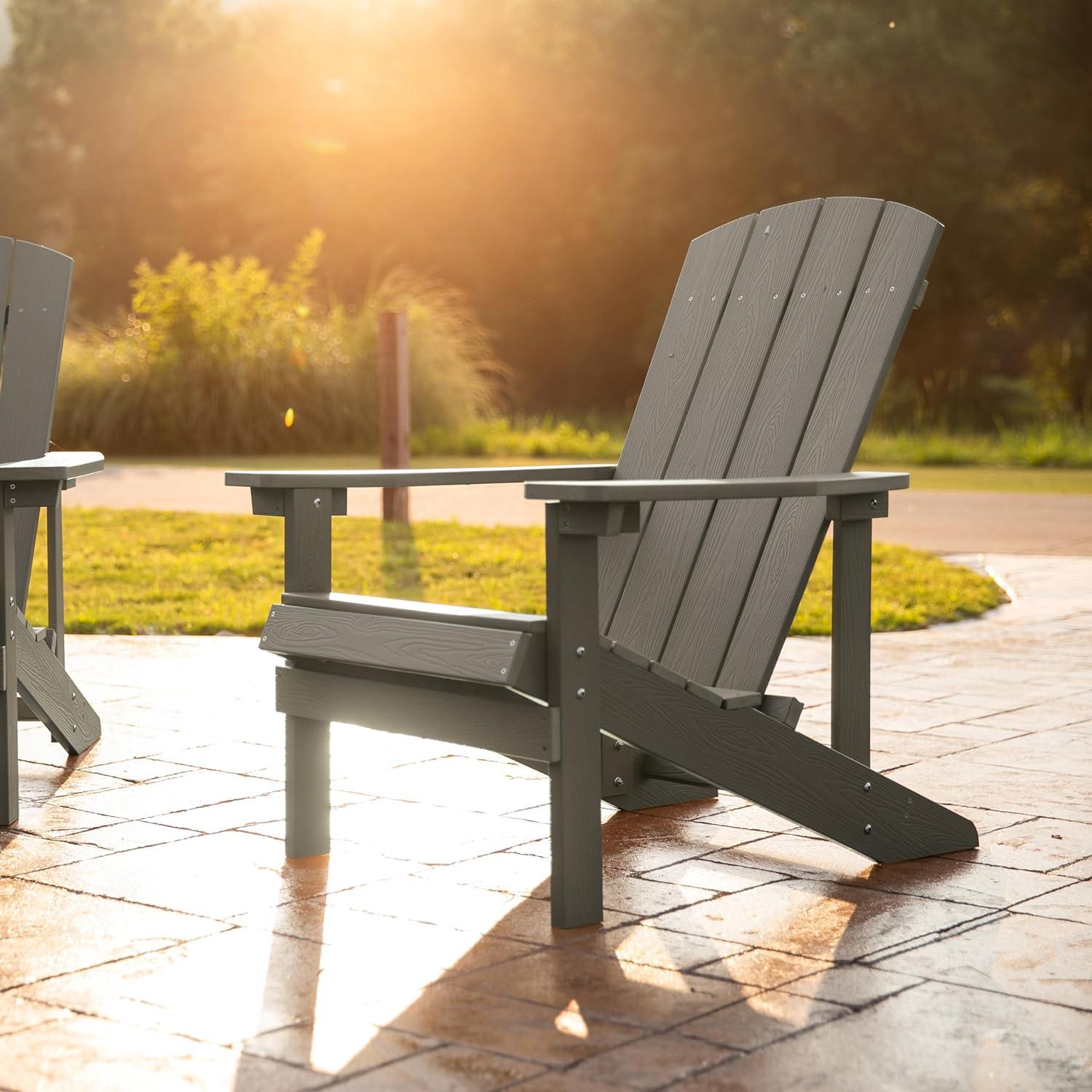 imageFlash Furniture Charlestown Commercial Grade IndoorOutdoor Adirondack Chair Weather Resistant Durable Poly Resin Deck and Patio Seating Slate GrayGrey