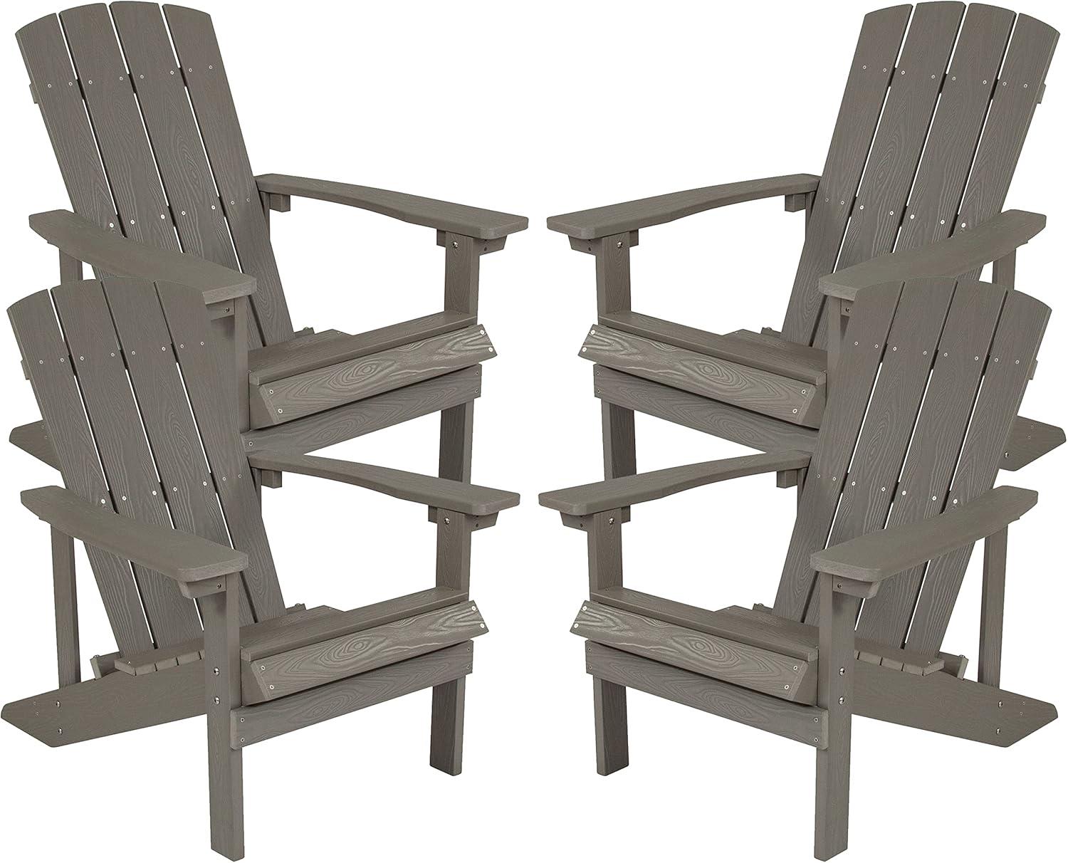 imageFlash Furniture Charlestown Commercial Grade IndoorOutdoor Adirondack Chair Weather Resistant Durable Poly Resin Deck and Patio Seating Slate GrayGrey