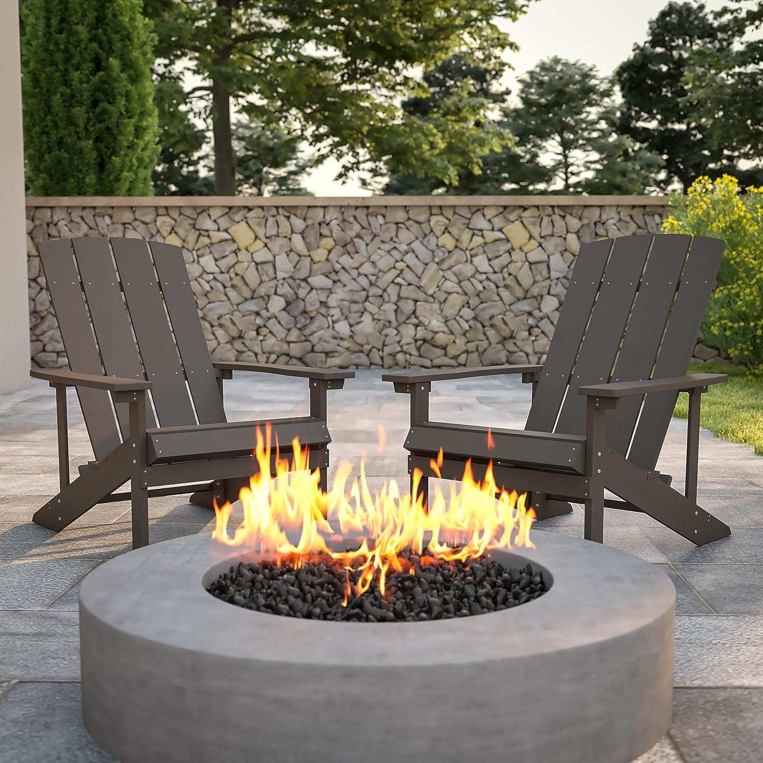 imageFlash Furniture Charlestown Commercial Grade IndoorOutdoor Adirondack Chair Weather Resistant Durable Poly Resin Deck and Patio Seating Slate GrayGrey