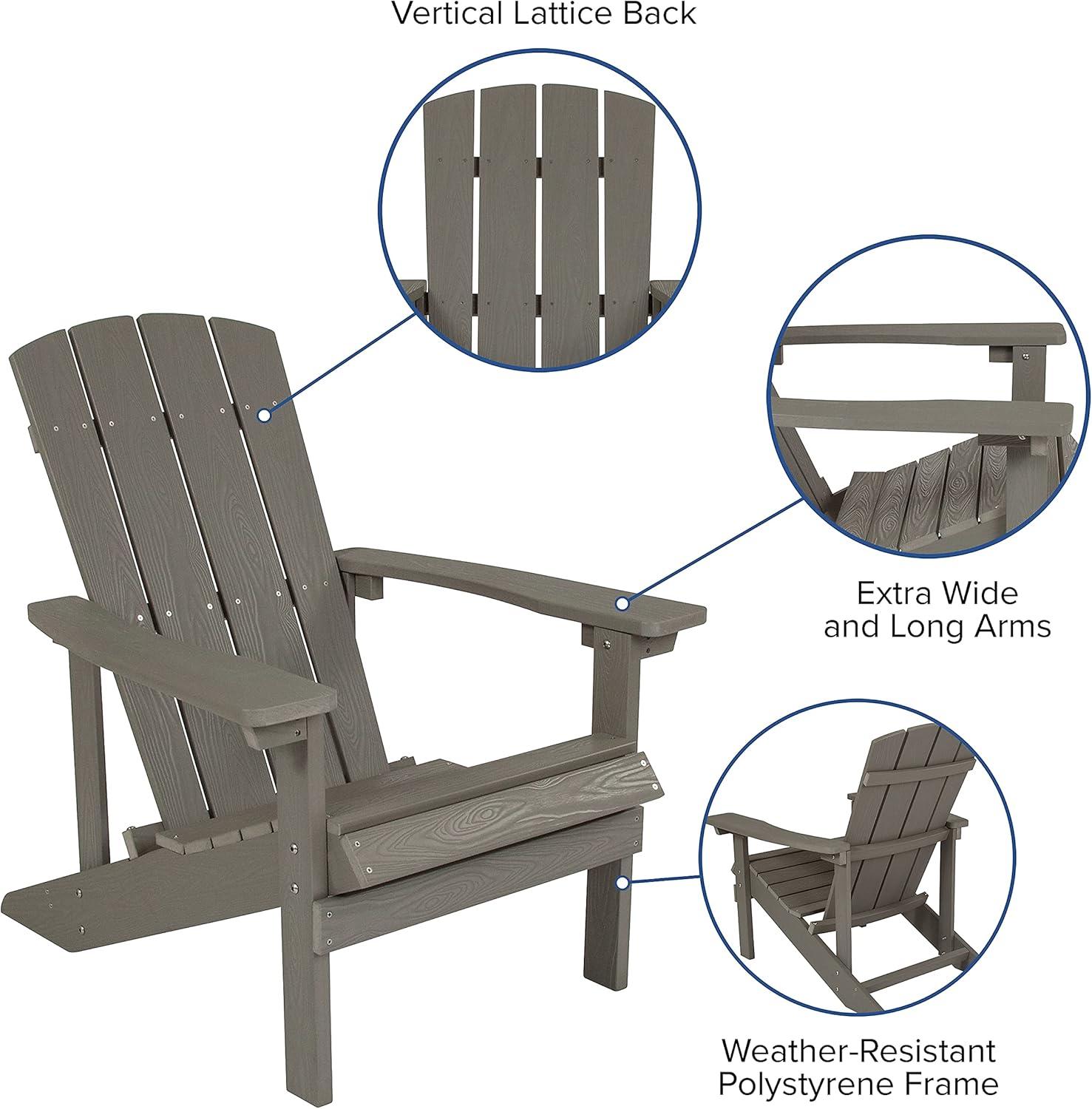 imageFlash Furniture Charlestown Commercial Grade IndoorOutdoor Adirondack Chair Weather Resistant Durable Poly Resin Deck and Patio Seating Slate GrayGrey