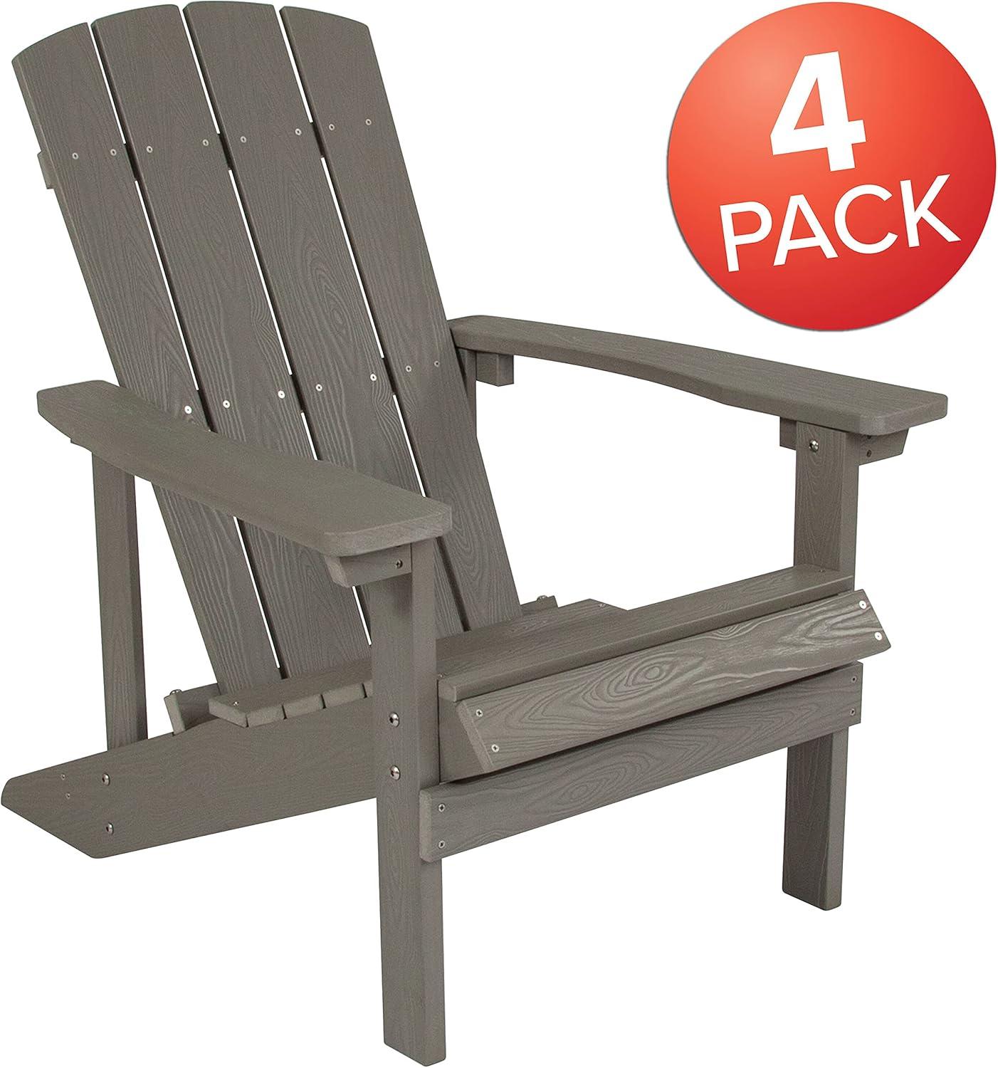 imageFlash Furniture Charlestown Commercial Grade IndoorOutdoor Adirondack Chair Weather Resistant Durable Poly Resin Deck and Patio Seating Slate GrayGrey
