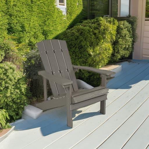imageFlash Furniture Charlestown Commercial Grade IndoorOutdoor Adirondack Chair Weather Resistant Durable Poly Resin Deck and Patio Seating Slate GrayGrey