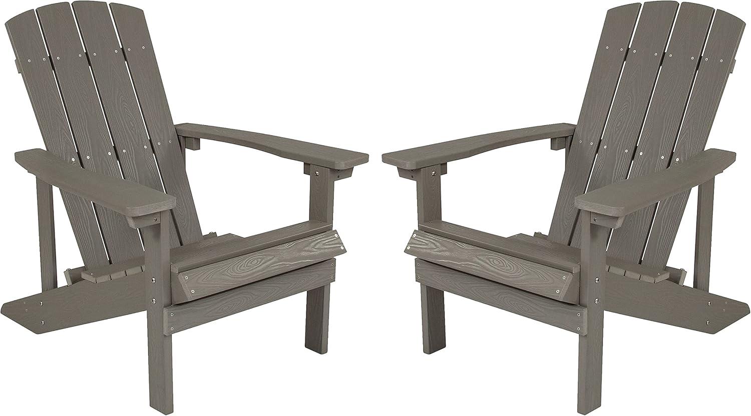 imageFlash Furniture Charlestown Commercial Grade IndoorOutdoor Adirondack Chair Weather Resistant Durable Poly Resin Deck and Patio Seating Slate GrayGrey