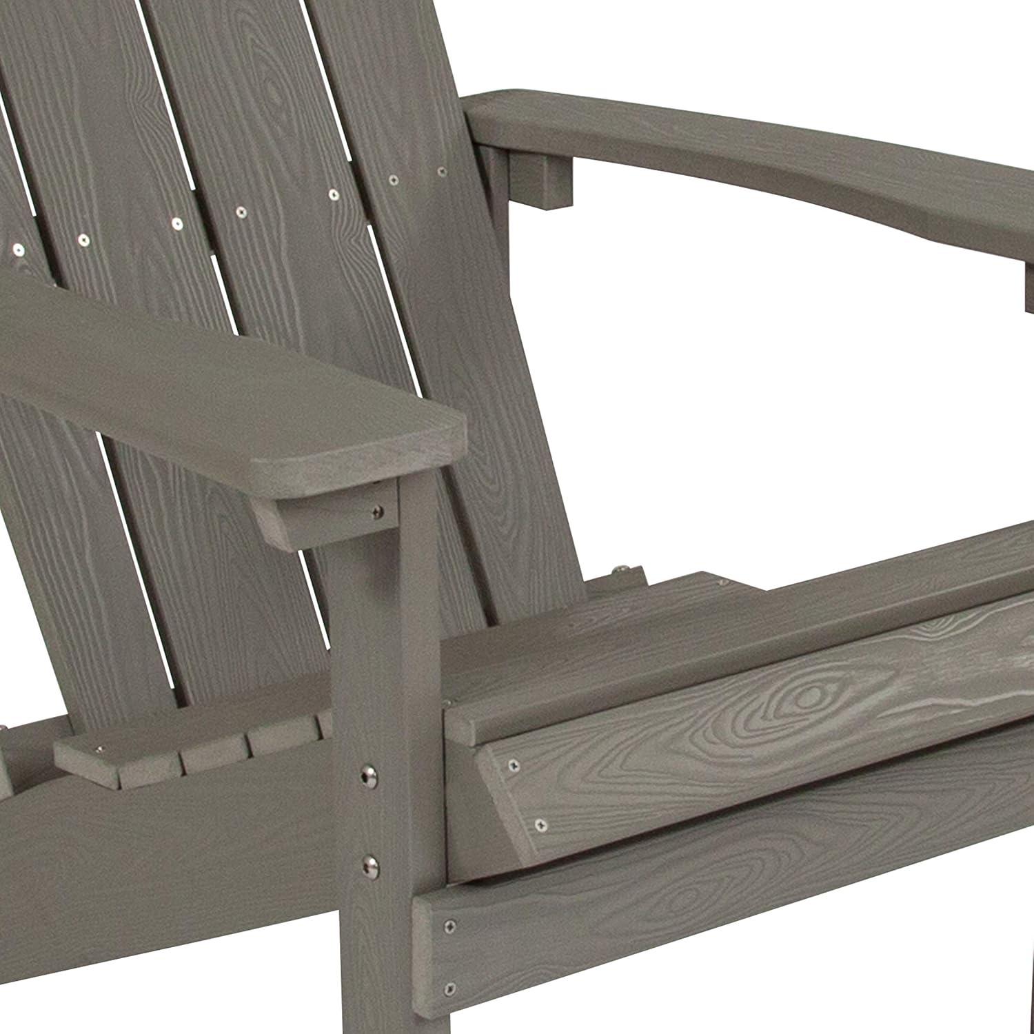 imageFlash Furniture Charlestown Commercial Grade IndoorOutdoor Adirondack Chair Weather Resistant Durable Poly Resin Deck and Patio Seating Slate GrayGrey