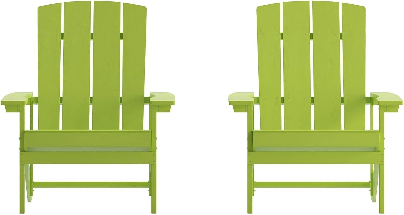 imageFlash Furniture Charlestown Commercial Grade IndoorOutdoor Adirondack Chair Weather Resistant Durable Poly Resin Deck and Patio Seating Slate GrayLime Green