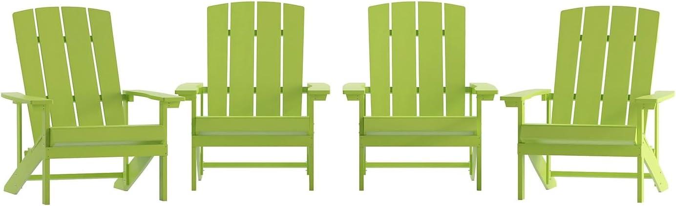 imageFlash Furniture Charlestown Commercial Grade IndoorOutdoor Adirondack Chair Weather Resistant Durable Poly Resin Deck and Patio Seating Slate GrayLime Green