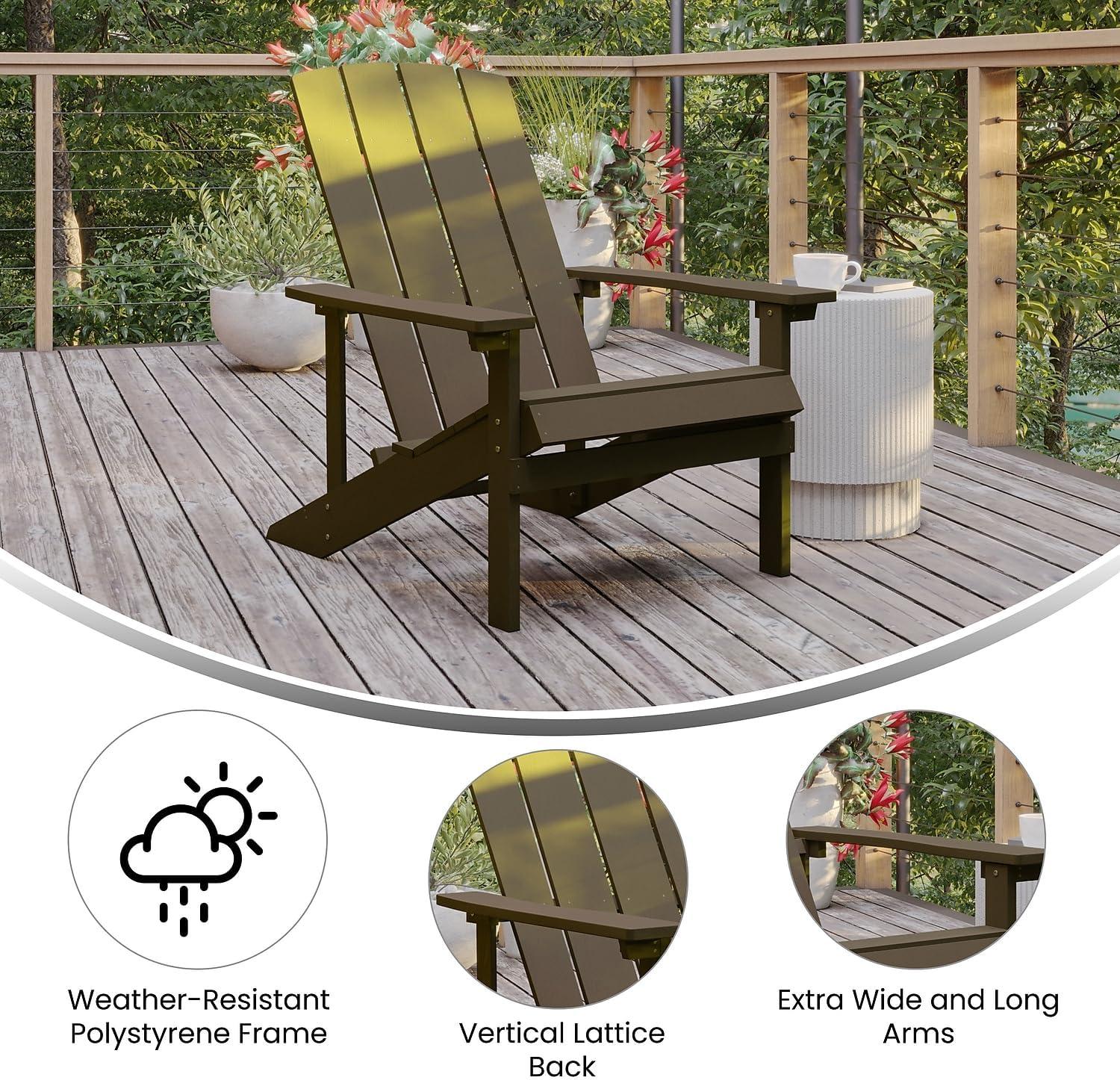 imageFlash Furniture Charlestown Commercial Grade IndoorOutdoor Adirondack Chair Weather Resistant Durable Poly Resin Deck and Patio Seating Slate GrayMahogany