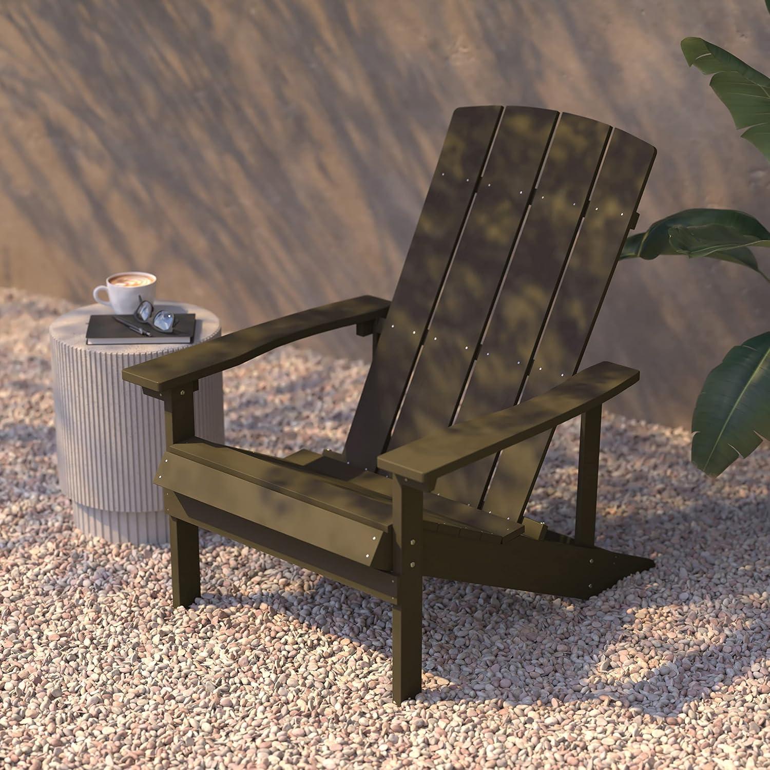 imageFlash Furniture Charlestown Commercial Grade IndoorOutdoor Adirondack Chair Weather Resistant Durable Poly Resin Deck and Patio Seating Slate GrayMahogany