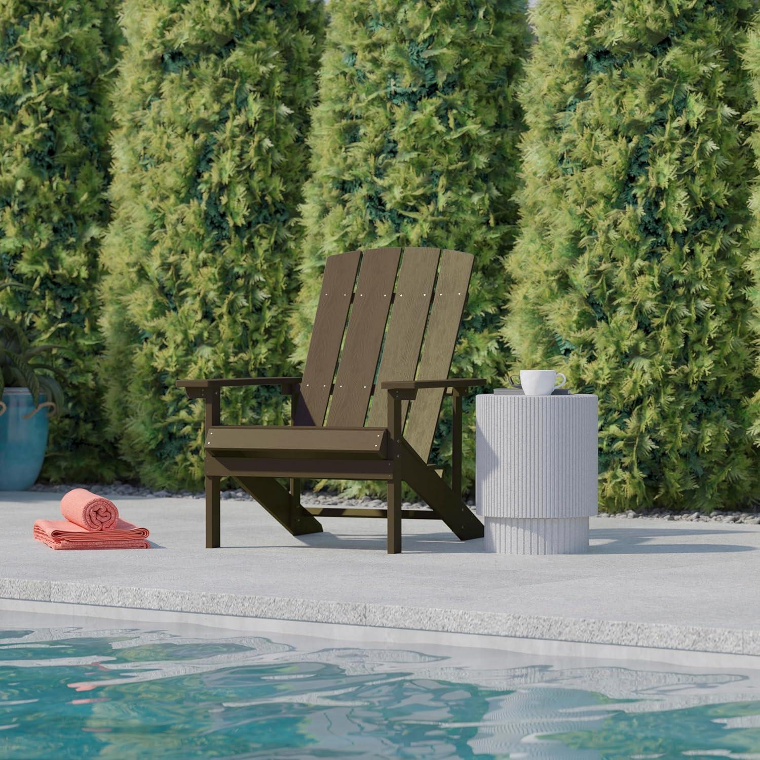 imageFlash Furniture Charlestown Commercial Grade IndoorOutdoor Adirondack Chair Weather Resistant Durable Poly Resin Deck and Patio Seating Slate GrayMahogany