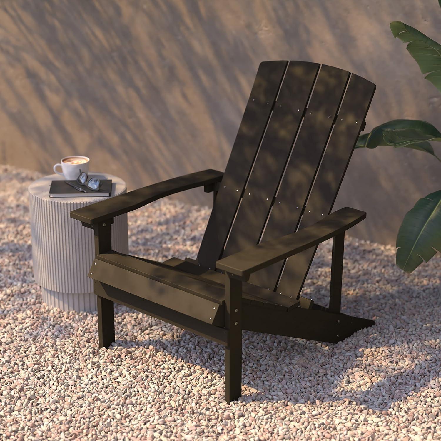 imageFlash Furniture Charlestown Commercial Grade IndoorOutdoor Adirondack Chair Weather Resistant Durable Poly Resin Deck and Patio Seating Slate GrayMahogany