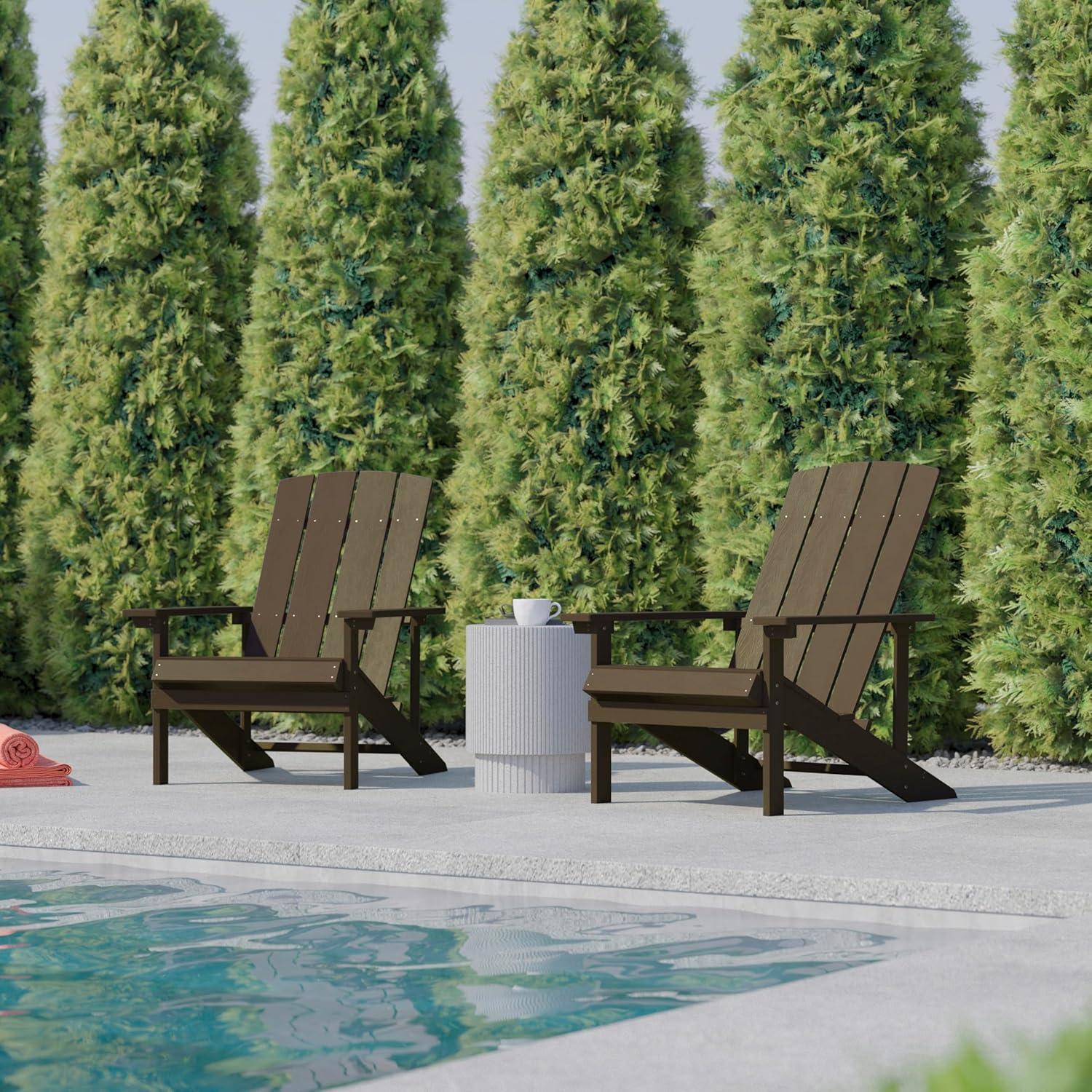 imageFlash Furniture Charlestown Commercial Grade IndoorOutdoor Adirondack Chair Weather Resistant Durable Poly Resin Deck and Patio Seating Slate GrayMahogany
