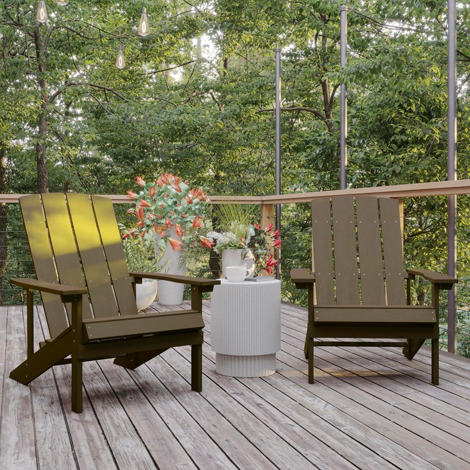 imageFlash Furniture Charlestown Commercial Grade IndoorOutdoor Adirondack Chair Weather Resistant Durable Poly Resin Deck and Patio Seating Slate GrayMahogany