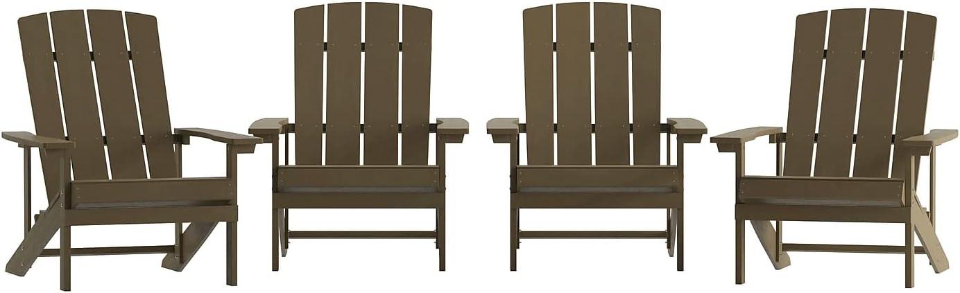 imageFlash Furniture Charlestown Commercial Grade IndoorOutdoor Adirondack Chair Weather Resistant Durable Poly Resin Deck and Patio Seating Slate GrayMahogany