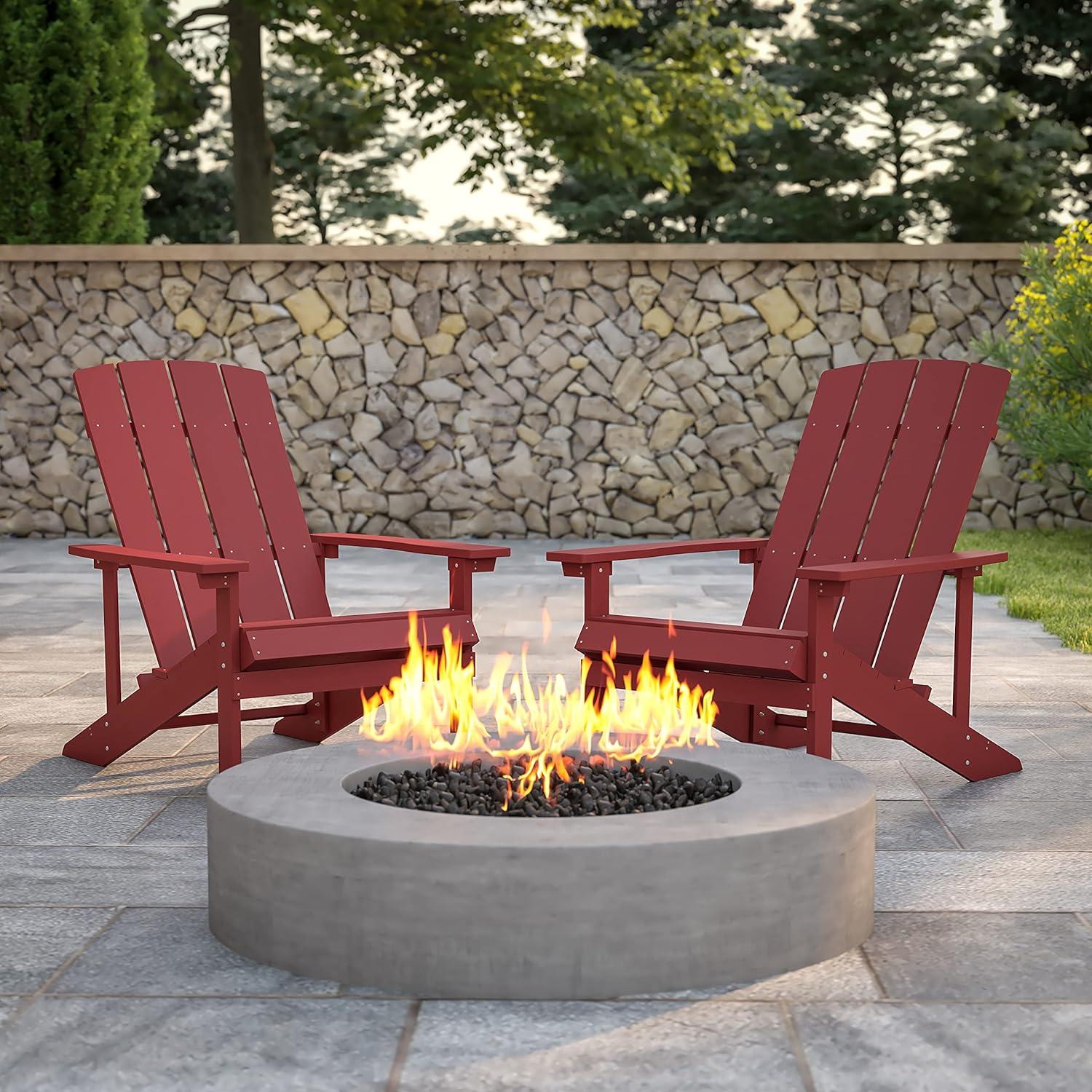 imageFlash Furniture Charlestown Commercial Grade IndoorOutdoor Adirondack Chair Weather Resistant Durable Poly Resin Deck and Patio Seating Slate GrayRed