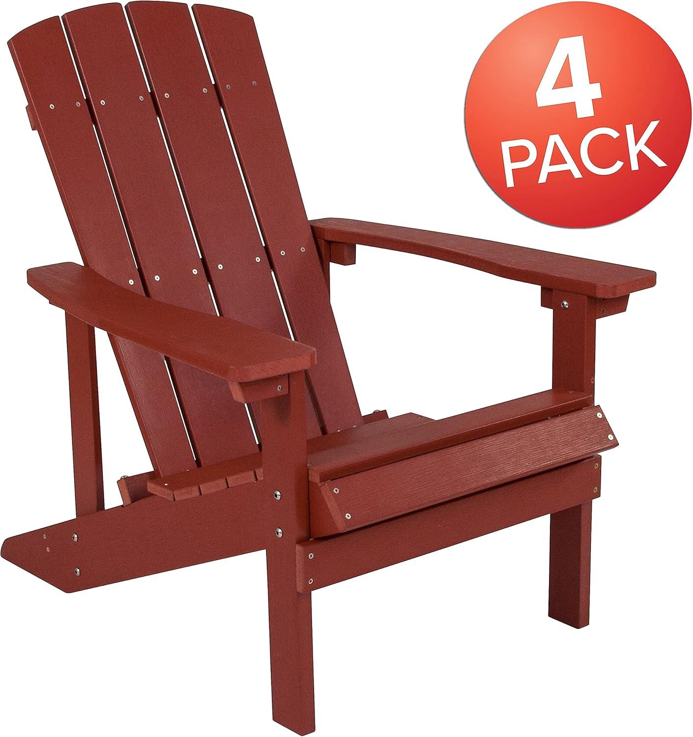 imageFlash Furniture Charlestown Commercial Grade IndoorOutdoor Adirondack Chair Weather Resistant Durable Poly Resin Deck and Patio Seating Slate GrayRed