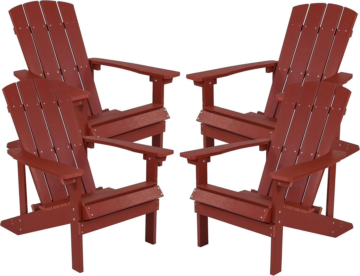 imageFlash Furniture Charlestown Commercial Grade IndoorOutdoor Adirondack Chair Weather Resistant Durable Poly Resin Deck and Patio Seating Slate GrayRed