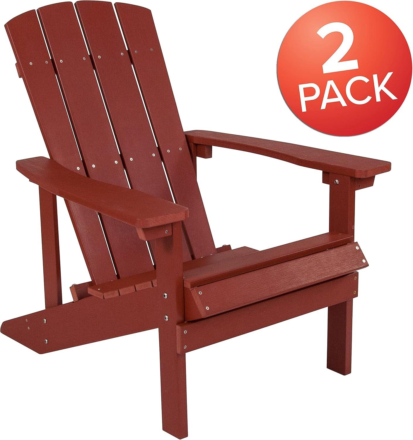 imageFlash Furniture Charlestown Commercial Grade IndoorOutdoor Adirondack Chair Weather Resistant Durable Poly Resin Deck and Patio Seating Slate GrayRed