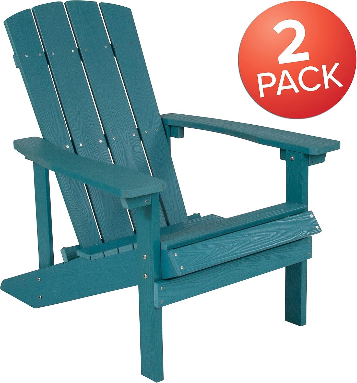 imageFlash Furniture Charlestown Commercial Grade IndoorOutdoor Adirondack Chair Weather Resistant Durable Poly Resin Deck and Patio Seating Slate GraySea Foam