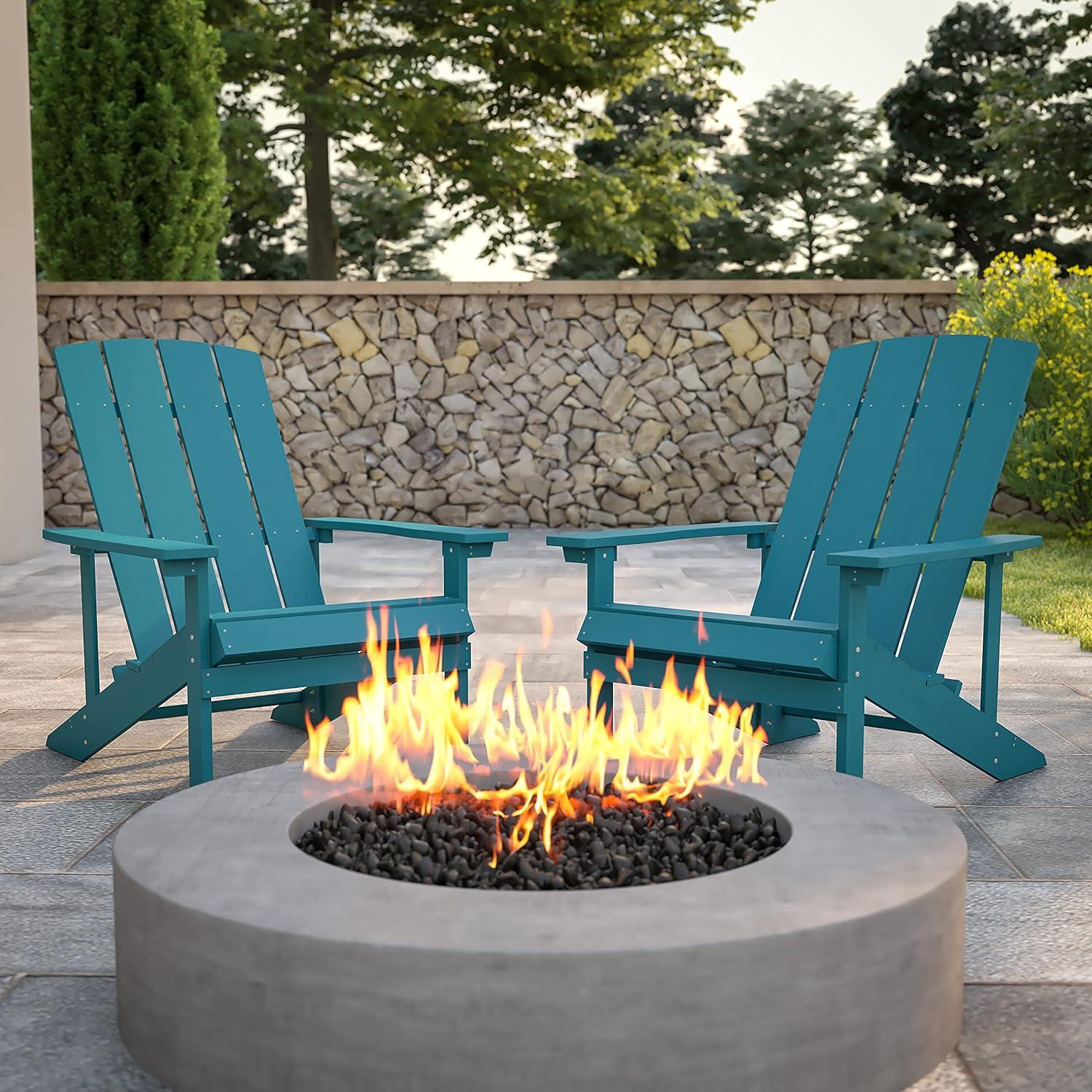imageFlash Furniture Charlestown Commercial Grade IndoorOutdoor Adirondack Chair Weather Resistant Durable Poly Resin Deck and Patio Seating Slate GraySea Foam