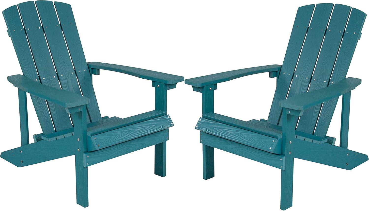 imageFlash Furniture Charlestown Commercial Grade IndoorOutdoor Adirondack Chair Weather Resistant Durable Poly Resin Deck and Patio Seating Slate GraySea Foam