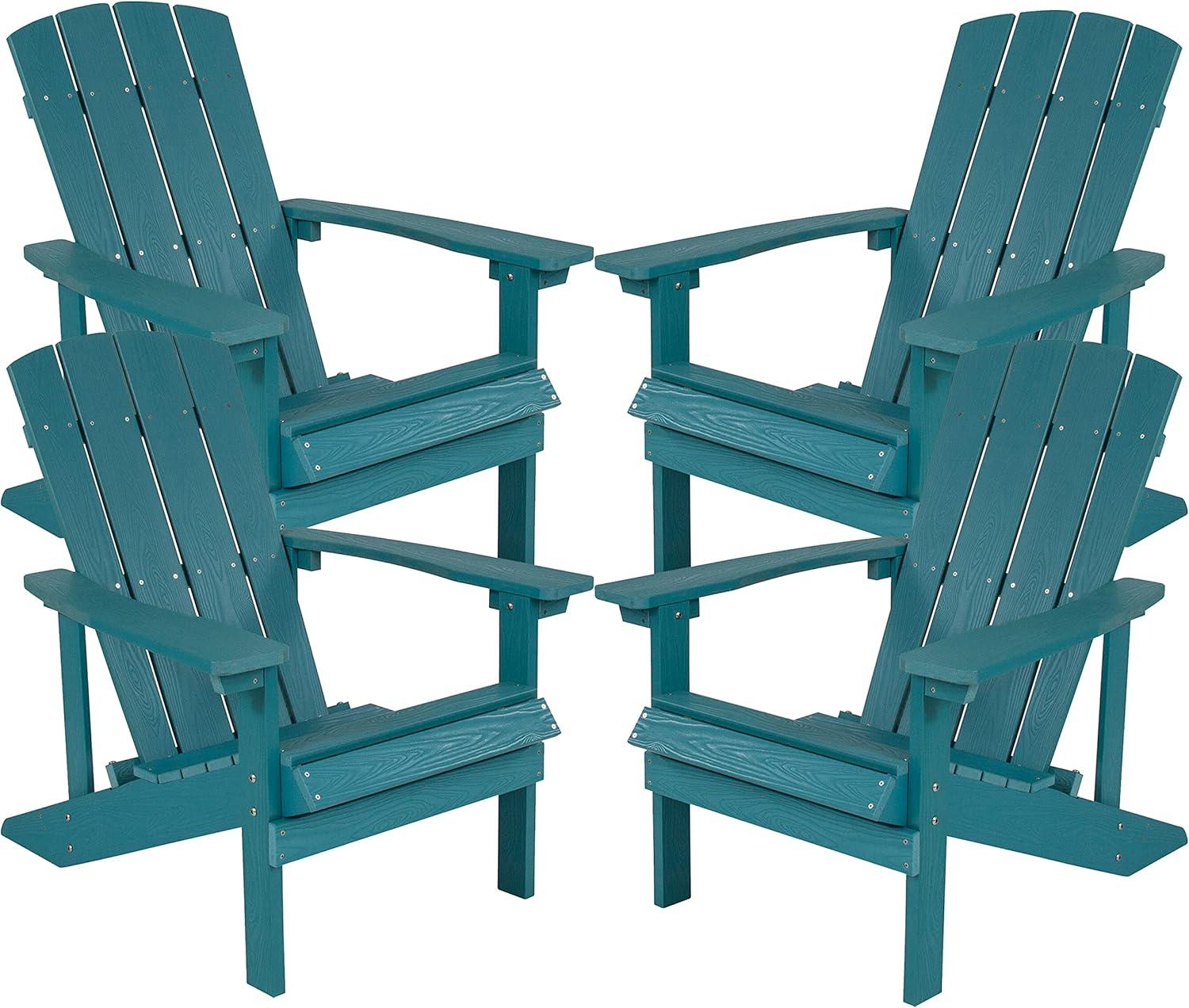 imageFlash Furniture Charlestown Commercial Grade IndoorOutdoor Adirondack Chair Weather Resistant Durable Poly Resin Deck and Patio Seating Slate GraySea Foam