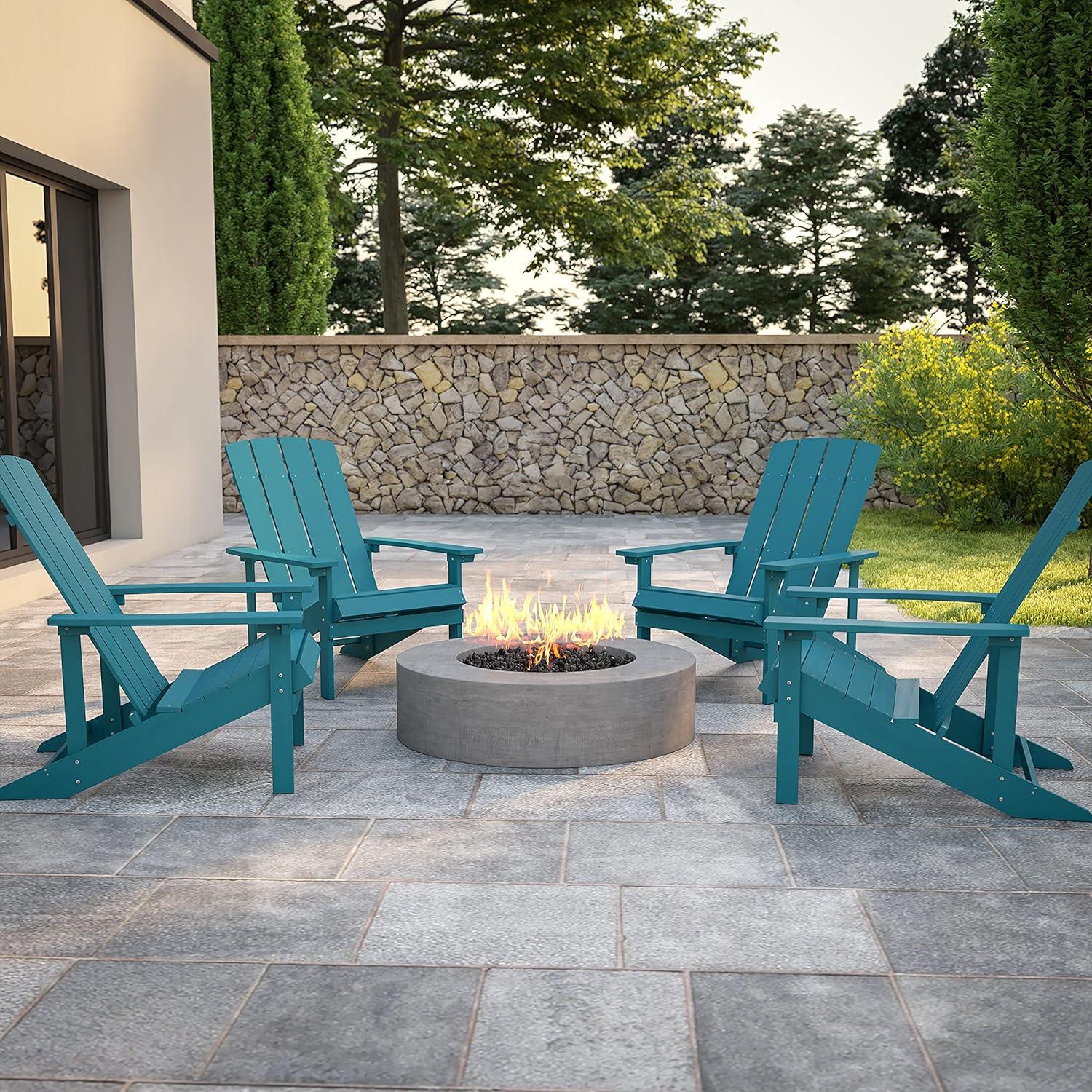 imageFlash Furniture Charlestown Commercial Grade IndoorOutdoor Adirondack Chair Weather Resistant Durable Poly Resin Deck and Patio Seating Slate GraySea Foam