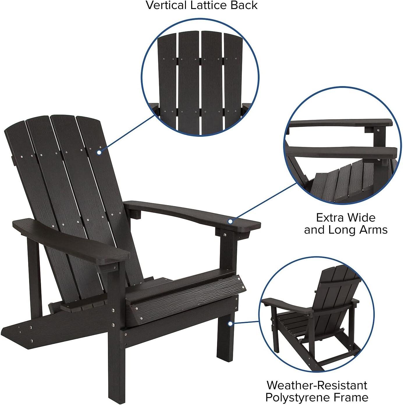 imageFlash Furniture Charlestown Commercial Grade IndoorOutdoor Adirondack Chair Weather Resistant Durable Poly Resin Deck and Patio Seating Slate GraySlate Gray