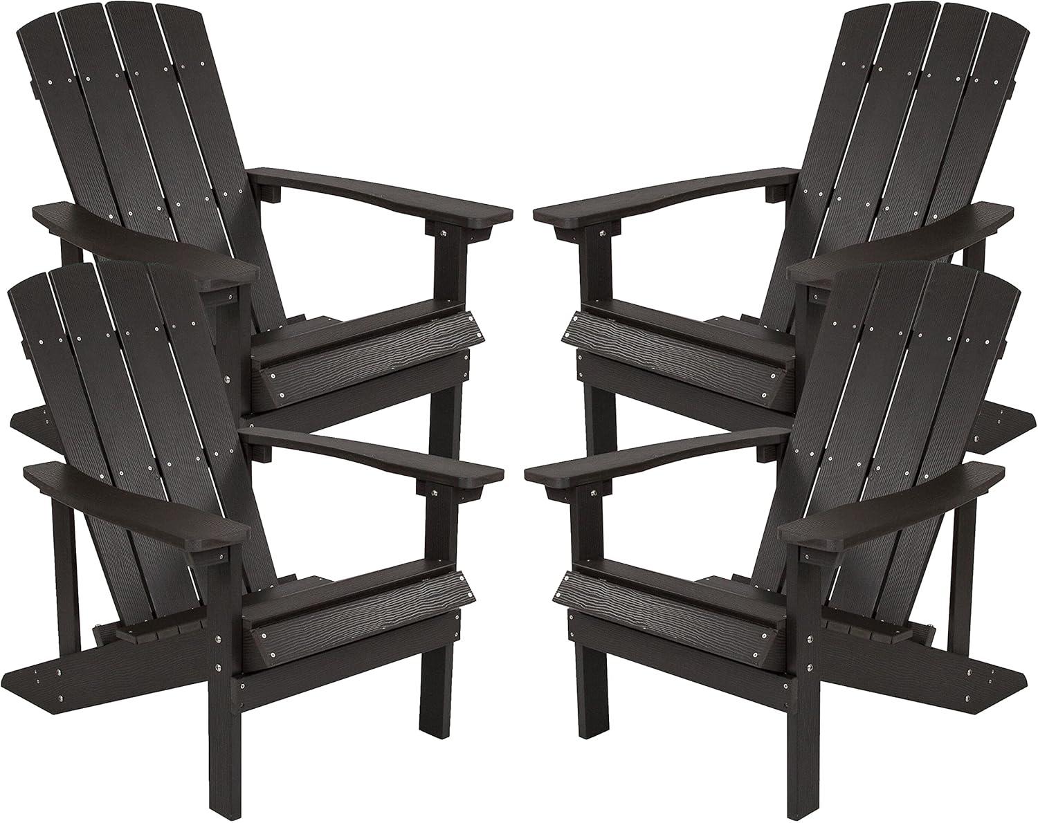 imageFlash Furniture Charlestown Commercial Grade IndoorOutdoor Adirondack Chair Weather Resistant Durable Poly Resin Deck and Patio Seating Slate GraySlate Gray