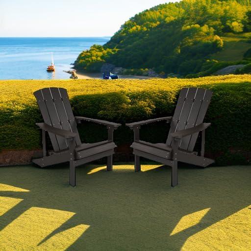 imageFlash Furniture Charlestown Commercial Grade IndoorOutdoor Adirondack Chair Weather Resistant Durable Poly Resin Deck and Patio Seating Slate GraySlate Gray