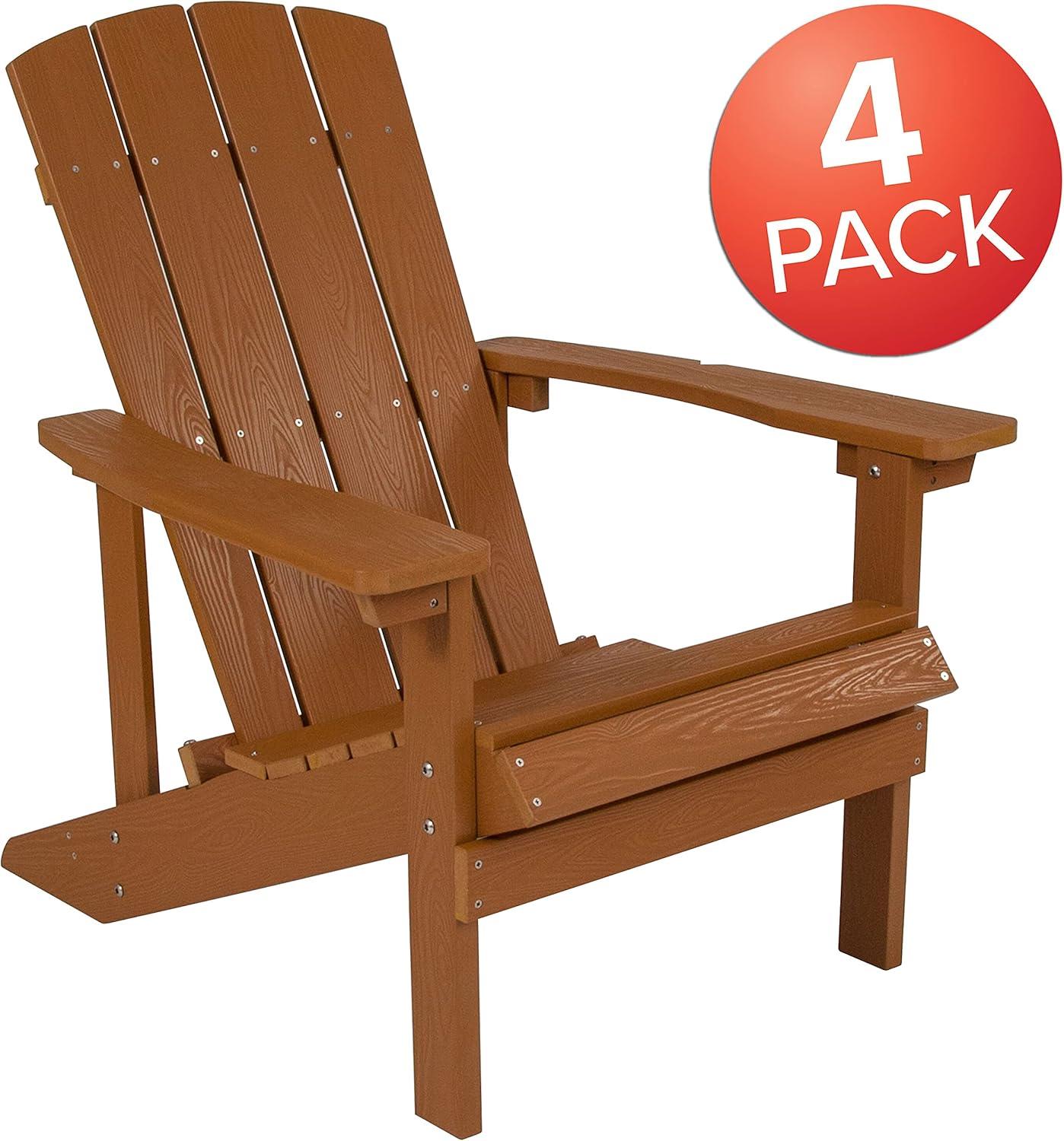 imageFlash Furniture Charlestown Commercial Grade IndoorOutdoor Adirondack Chair Weather Resistant Durable Poly Resin Deck and Patio Seating Slate GrayTeak
