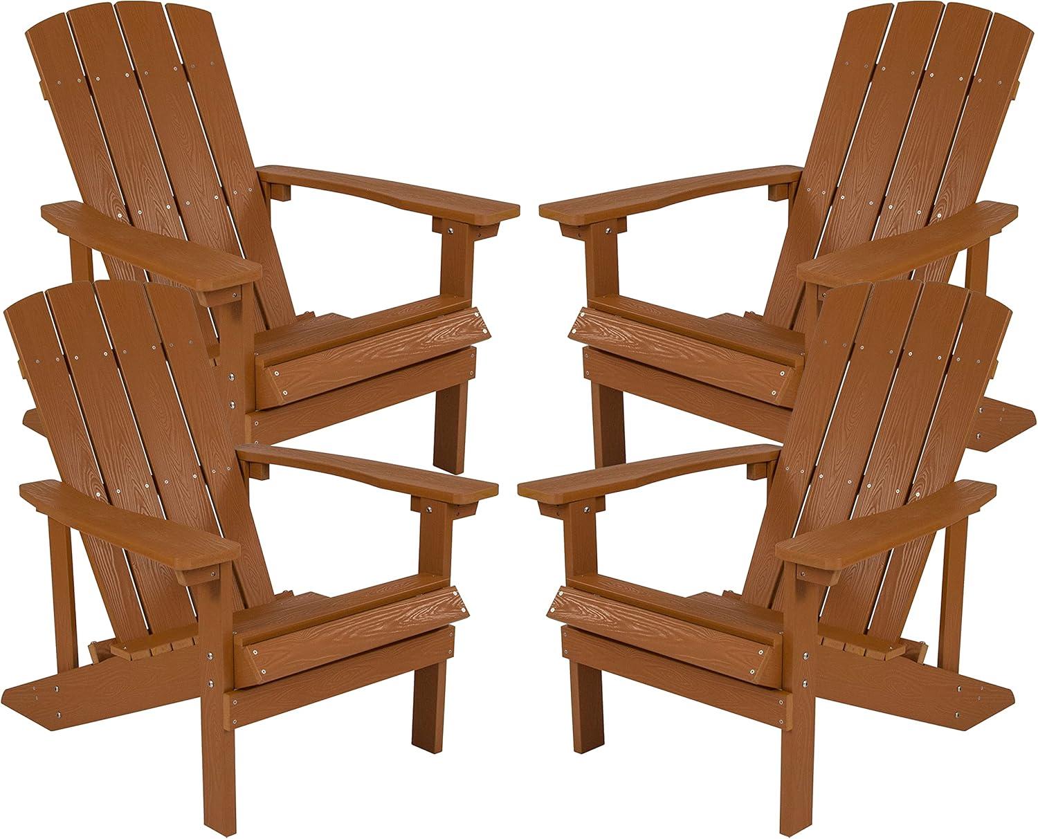 imageFlash Furniture Charlestown Commercial Grade IndoorOutdoor Adirondack Chair Weather Resistant Durable Poly Resin Deck and Patio Seating Slate GrayTeak