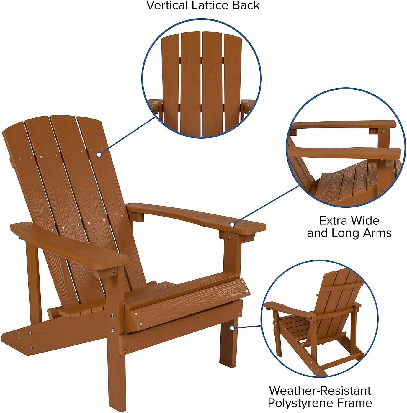 imageFlash Furniture Charlestown Commercial Grade IndoorOutdoor Adirondack Chair Weather Resistant Durable Poly Resin Deck and Patio Seating Slate GrayTeak