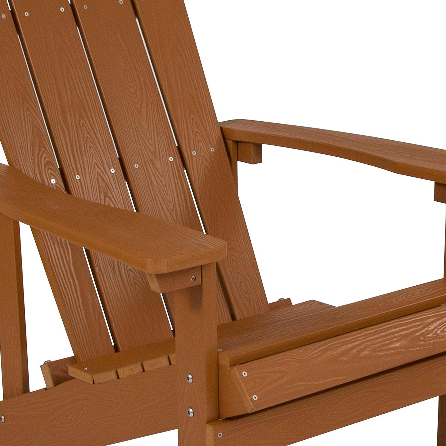 imageFlash Furniture Charlestown Commercial Grade IndoorOutdoor Adirondack Chair Weather Resistant Durable Poly Resin Deck and Patio Seating Slate GrayTeak