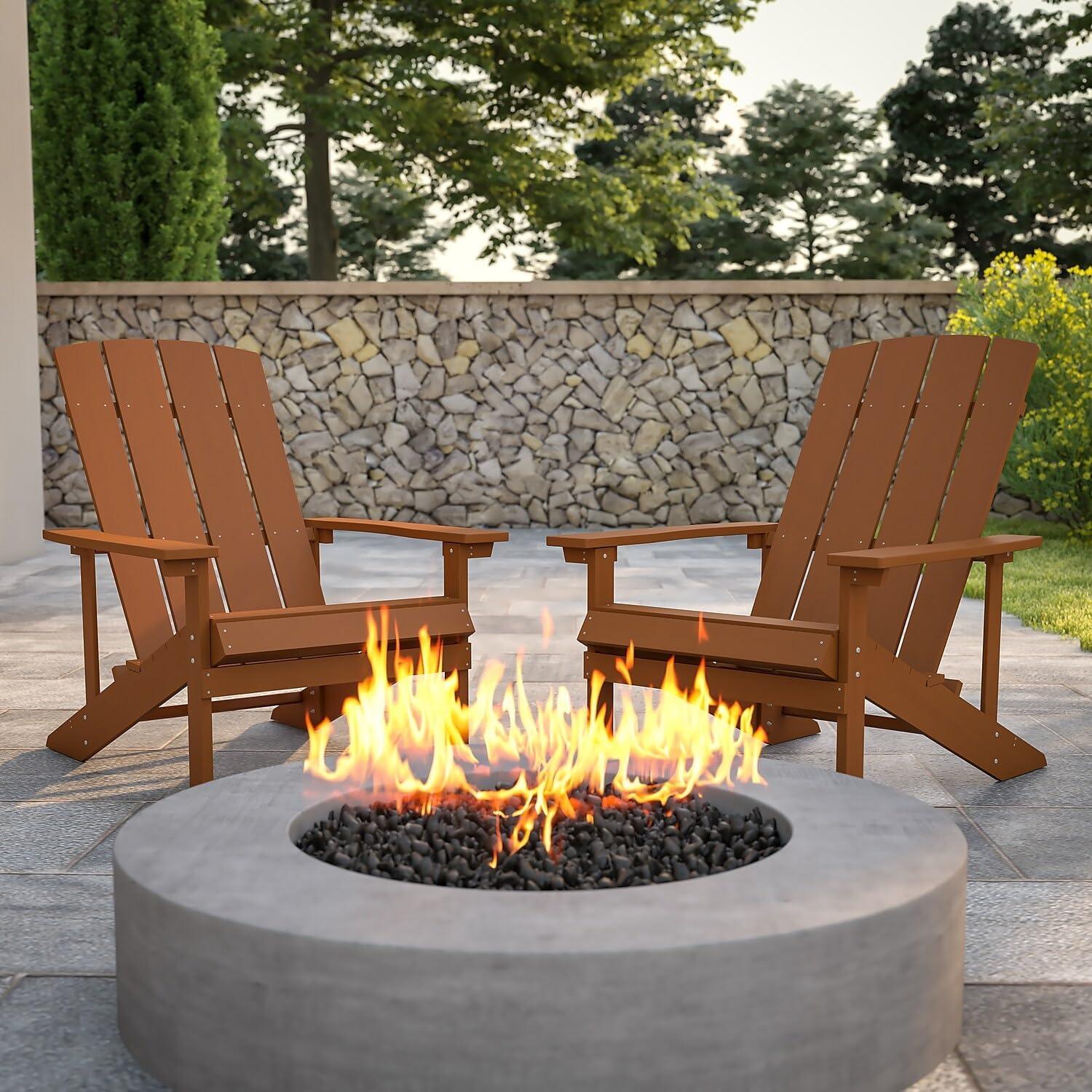 imageFlash Furniture Charlestown Commercial Grade IndoorOutdoor Adirondack Chair Weather Resistant Durable Poly Resin Deck and Patio Seating Slate GrayTeak