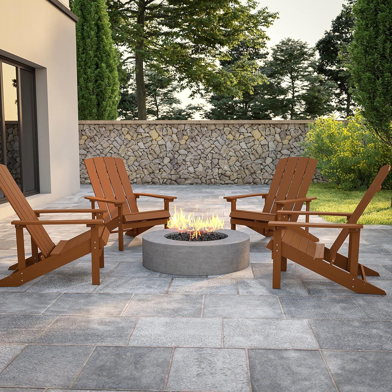 imageFlash Furniture Charlestown Commercial Grade IndoorOutdoor Adirondack Chair Weather Resistant Durable Poly Resin Deck and Patio Seating Slate GrayTeak