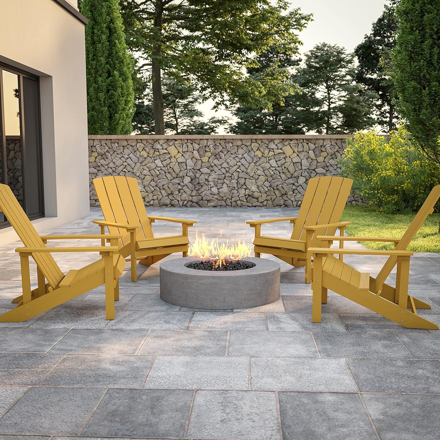 imageFlash Furniture Charlestown Commercial Grade IndoorOutdoor Adirondack Chair Weather Resistant Durable Poly Resin Deck and Patio Seating Slate GrayYellow
