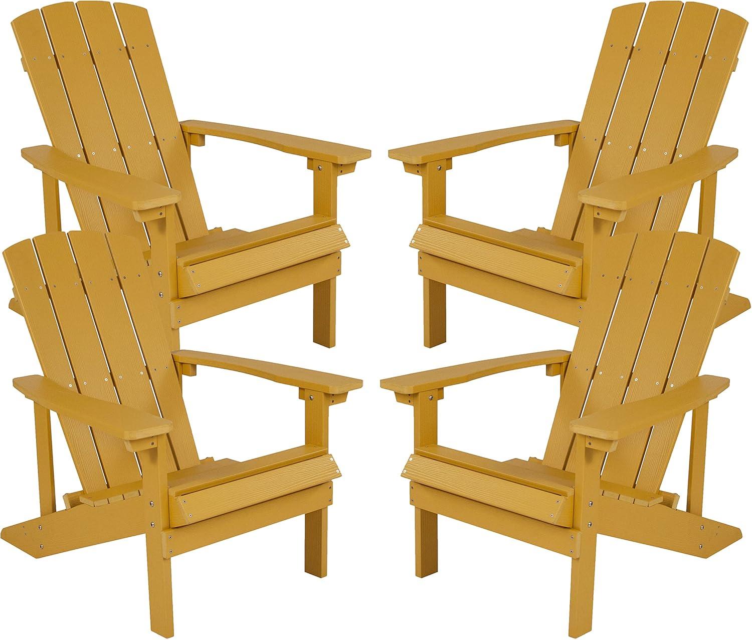 imageFlash Furniture Charlestown Commercial Grade IndoorOutdoor Adirondack Chair Weather Resistant Durable Poly Resin Deck and Patio Seating Slate GrayYellow