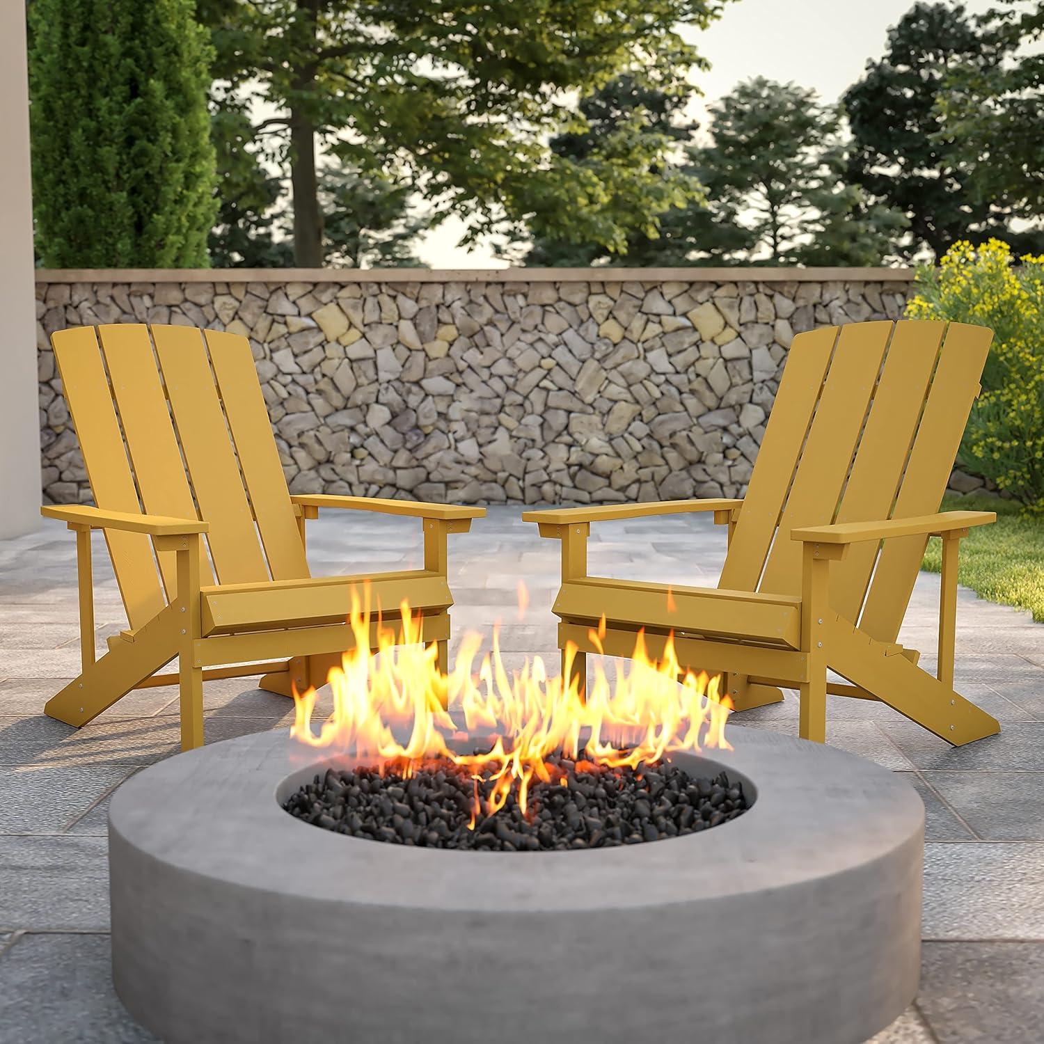 imageFlash Furniture Charlestown Commercial Grade IndoorOutdoor Adirondack Chair Weather Resistant Durable Poly Resin Deck and Patio Seating Slate GrayYellow