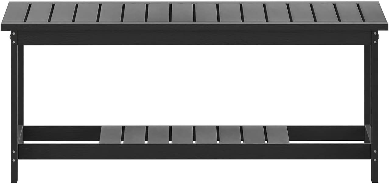 imageFlash Furniture Charlestown Two Tiered Commercial Grade Adirondack Coffee Table Gray Finish Poly Resin Wood AllWeather Slatted Shelf DesignGreyBlack