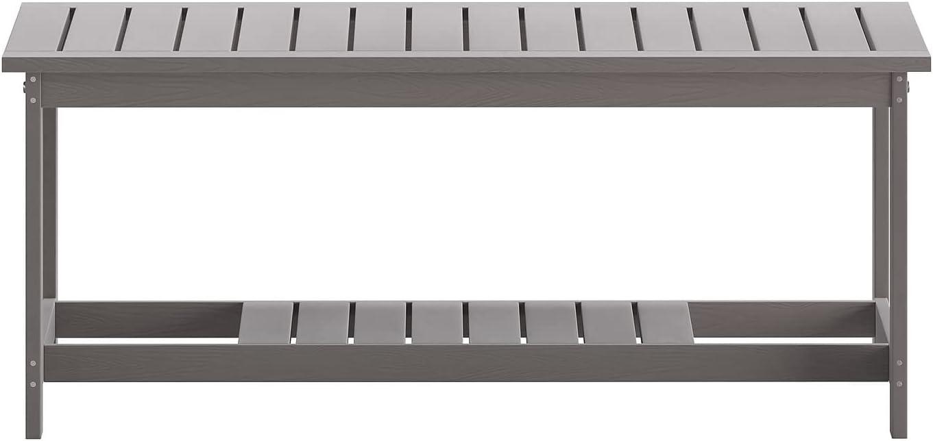 imageFlash Furniture Charlestown Two Tiered Commercial Grade Adirondack Coffee Table Gray Finish Poly Resin Wood AllWeather Slatted Shelf DesignGreyGrey