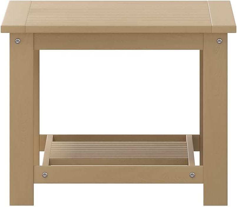imageFlash Furniture Charlestown Two Tiered Commercial Grade Adirondack Coffee Table Gray Finish Poly Resin Wood AllWeather Slatted Shelf DesignGreyNatural Cedar