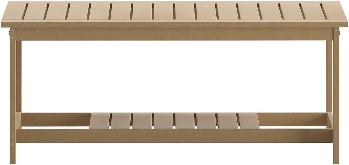 imageFlash Furniture Charlestown Two Tiered Commercial Grade Adirondack Coffee Table Gray Finish Poly Resin Wood AllWeather Slatted Shelf DesignGreyNatural Cedar